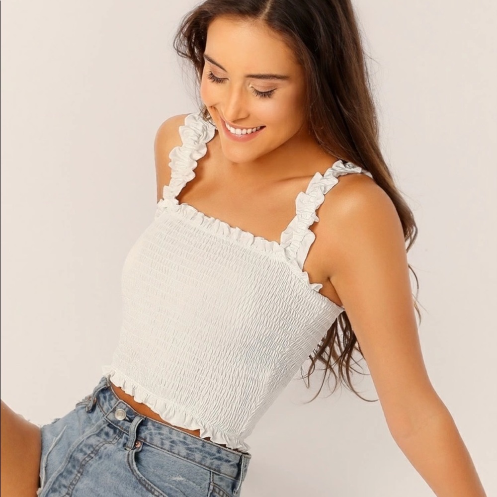 NWOT || ROMWE RUFFLED WHITE TANK TOP